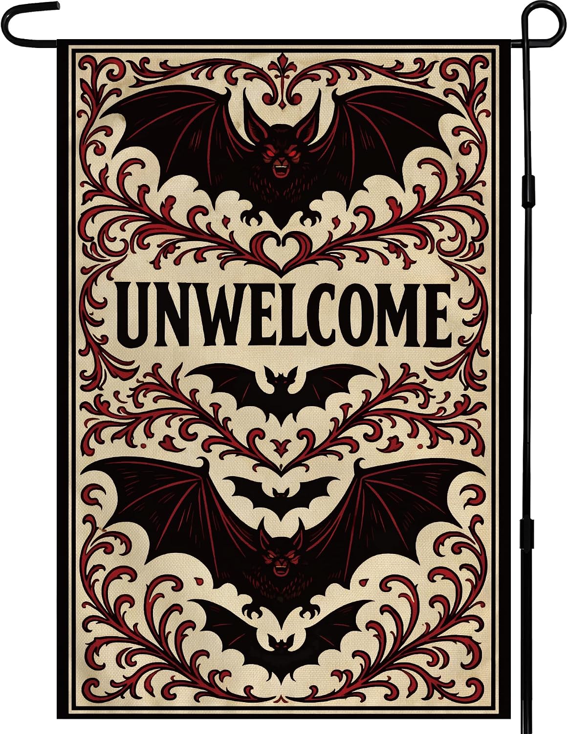 Detalle de MDDRUIQI Unwelcome Gothic Bat Halloween Garden Flag, Double-Sided Polyester