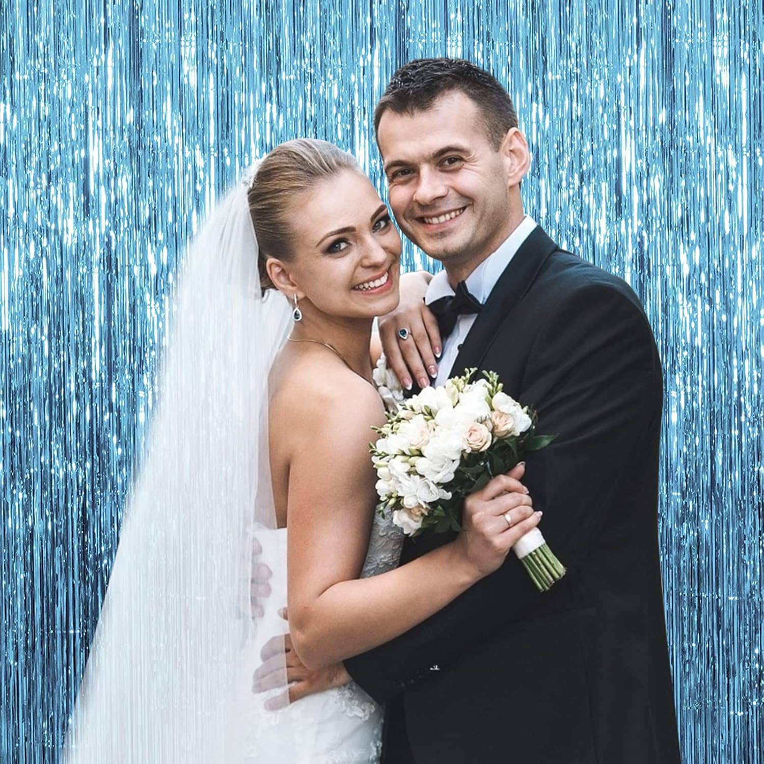 Detalle 2 de 5-Pack Blue Metallic Foil Curtain Backdrops for Photo Booths and Parties