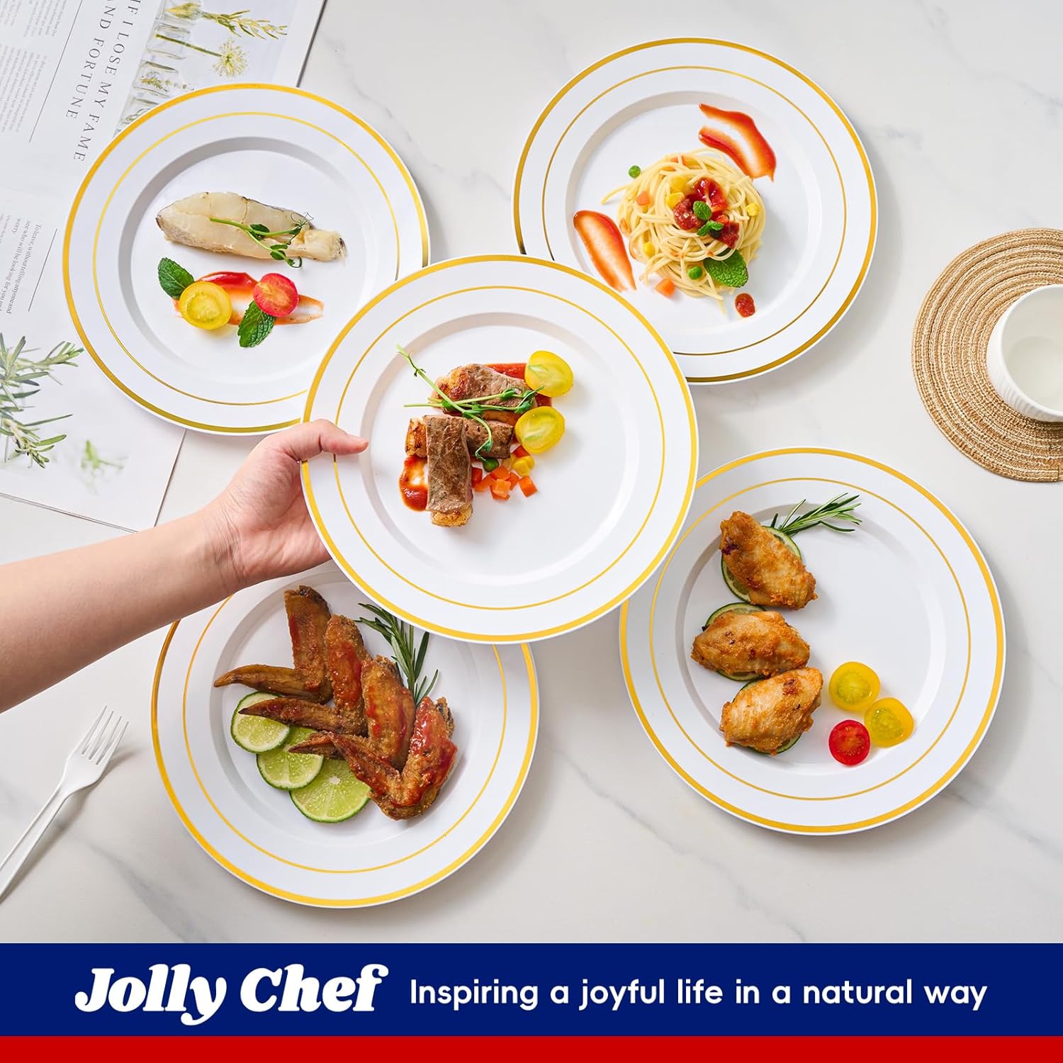 Thumbnail 4 de JOLLY CHEF Gold Plastic Plates 10 Inch 🍽️