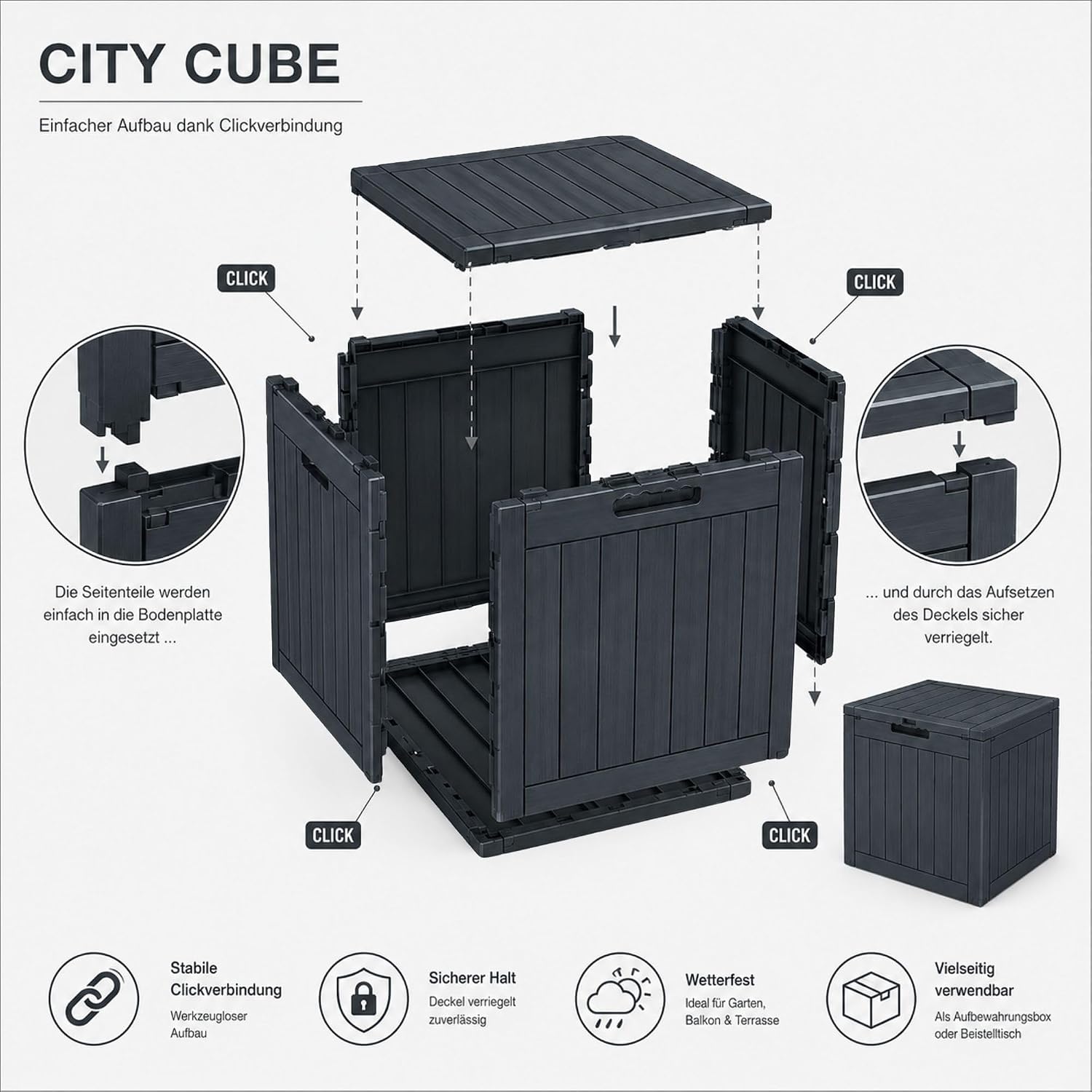 Detalle 2 de Ondis24 City Cube – 110 L Kunststoff-Box, abschließbare Sitz- und Aufbewahrungsbox, Beige 55×43×53 cm