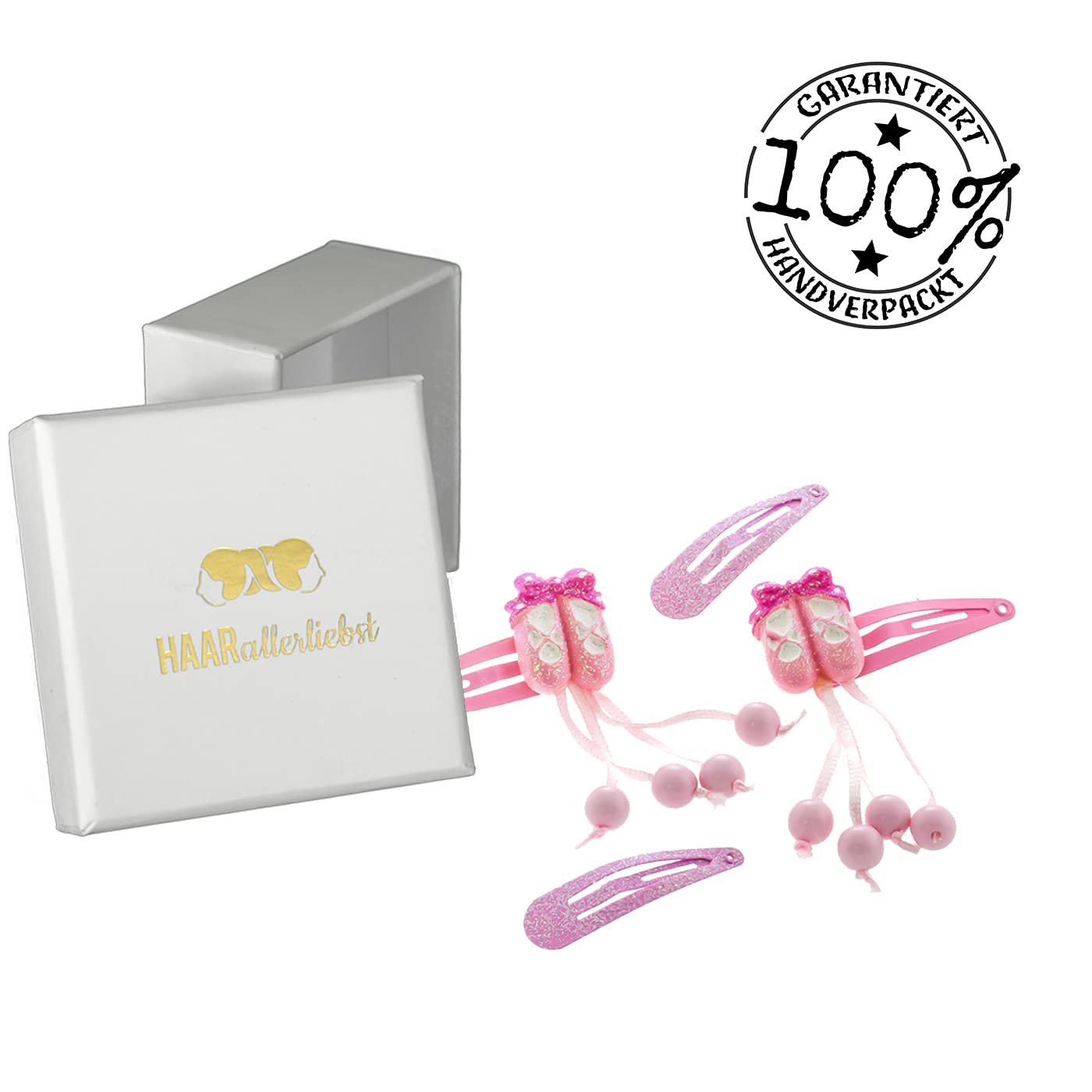 Detalle de Haarallerliebst Haarspangen-Set für Kinder – 4 Stück Ballerina mit Glitzer, inkl. Aufbewahrungsboxweiß