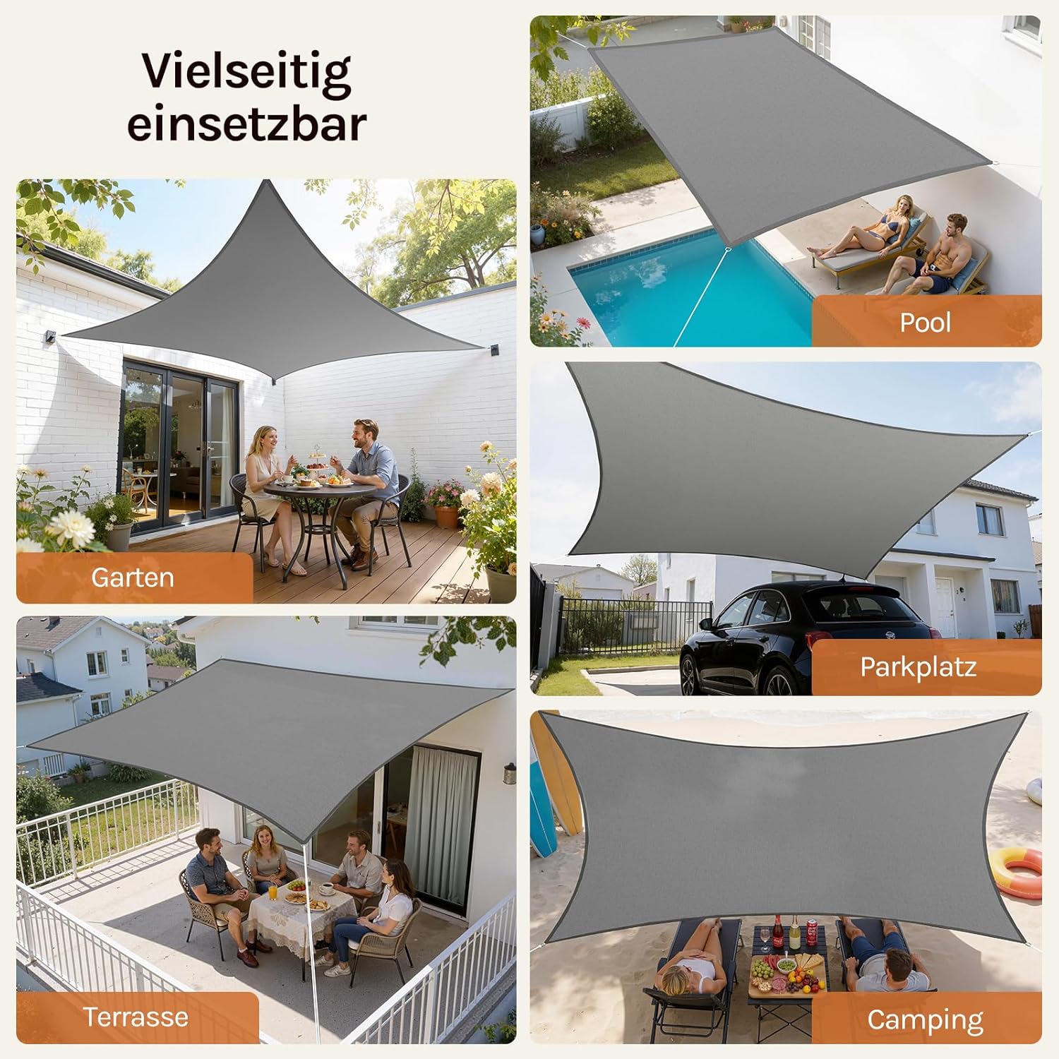 Thumbnail 4 de WOLTU Sonnensegel Rechteck 4x6 m grau – wasserabweisend mit UV-Schutz für Garten, Terrasse & Camping