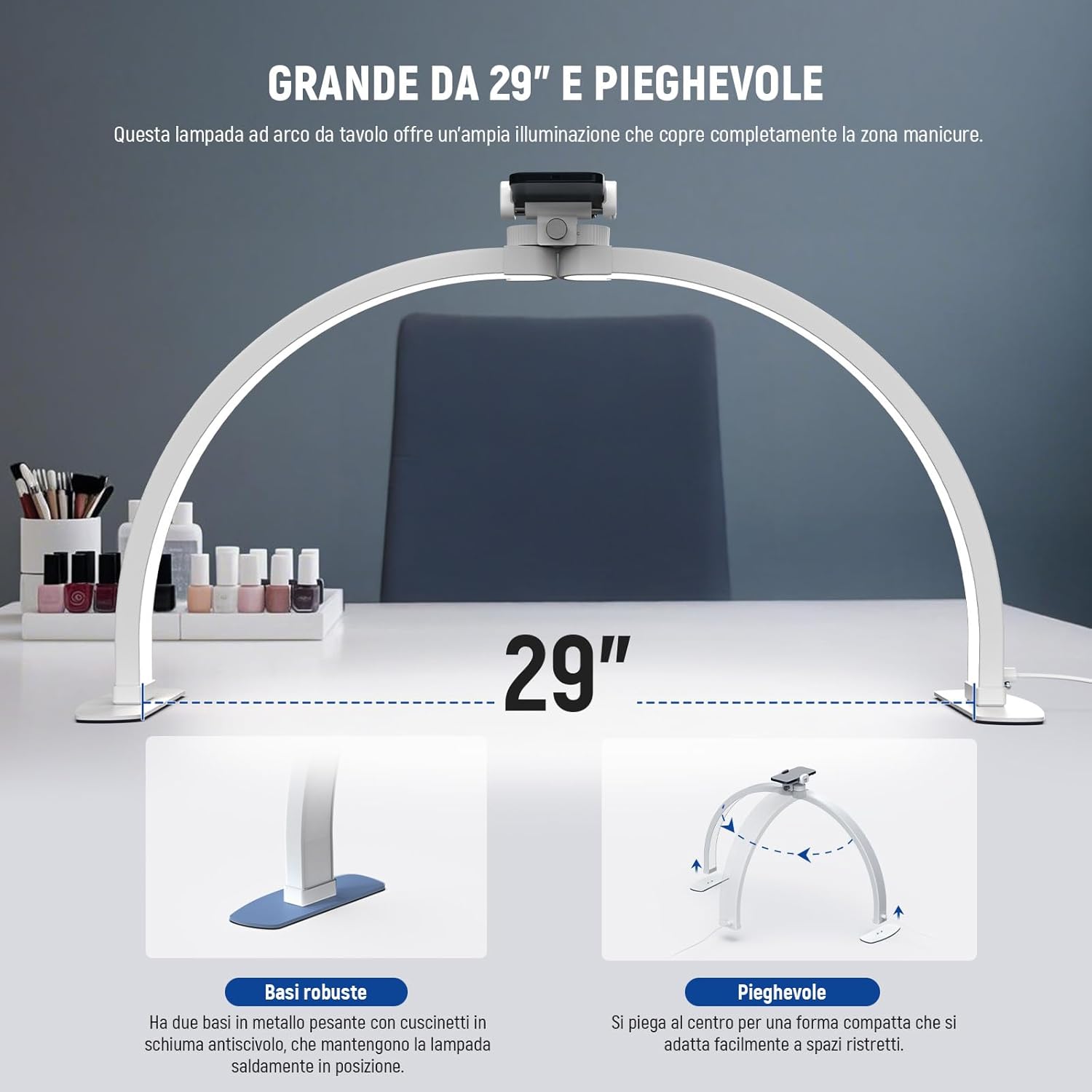 Thumbnail 4 de NEEWER BASICS HM02-D Lampada per unghie a mezzaluna da scrivania LED 29” da 36W con portatelefono