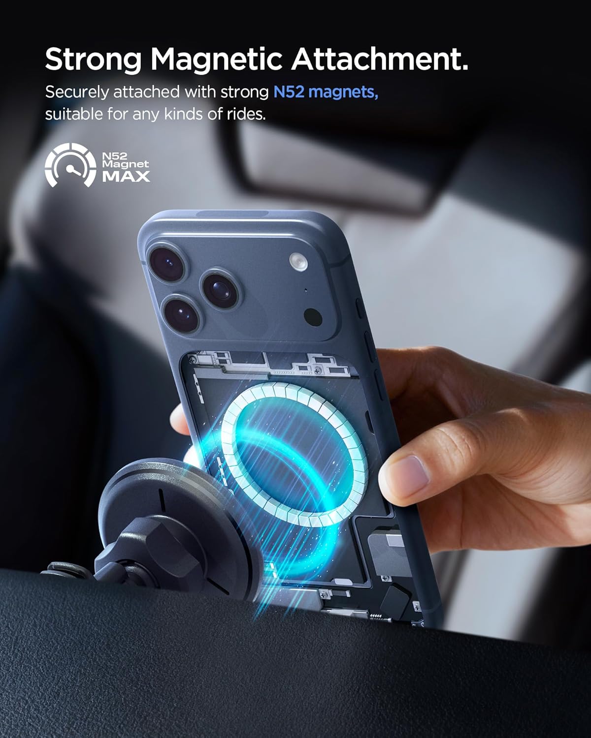 Thumbnail 2 de Spigen Essential MagFit Qi2 15W chargeur MagSafe pour voiture avec câble USB‑C de 1,5 m et fixation sur grille