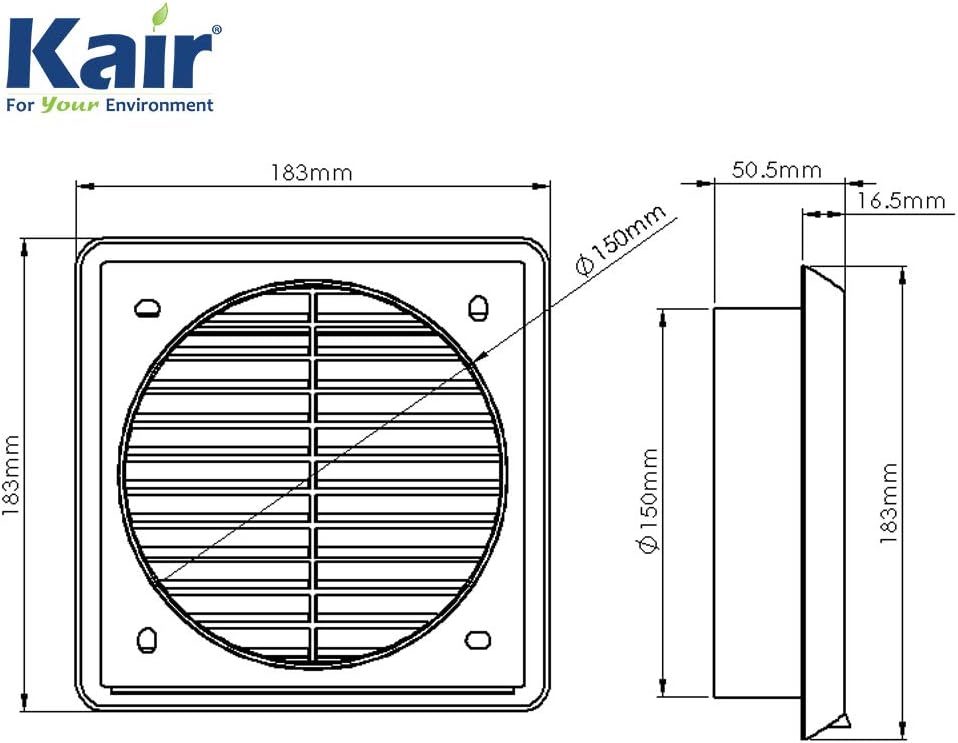 Detalle de Kair Black 150mm Louvred Wall Vent Grille with Flyscreen