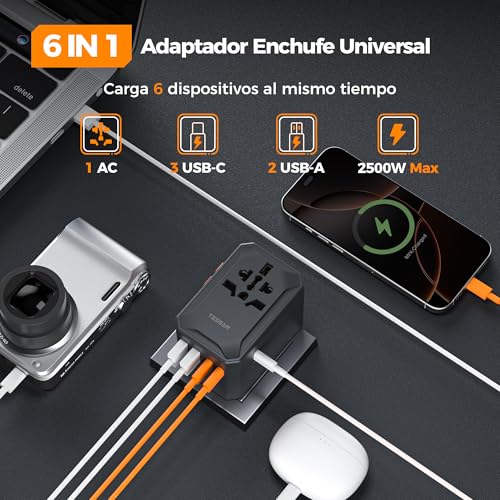 Thumbnail 3 de TESSAN Adaptador Enchufe Universal de Viaje 65W GaN con 5 USB