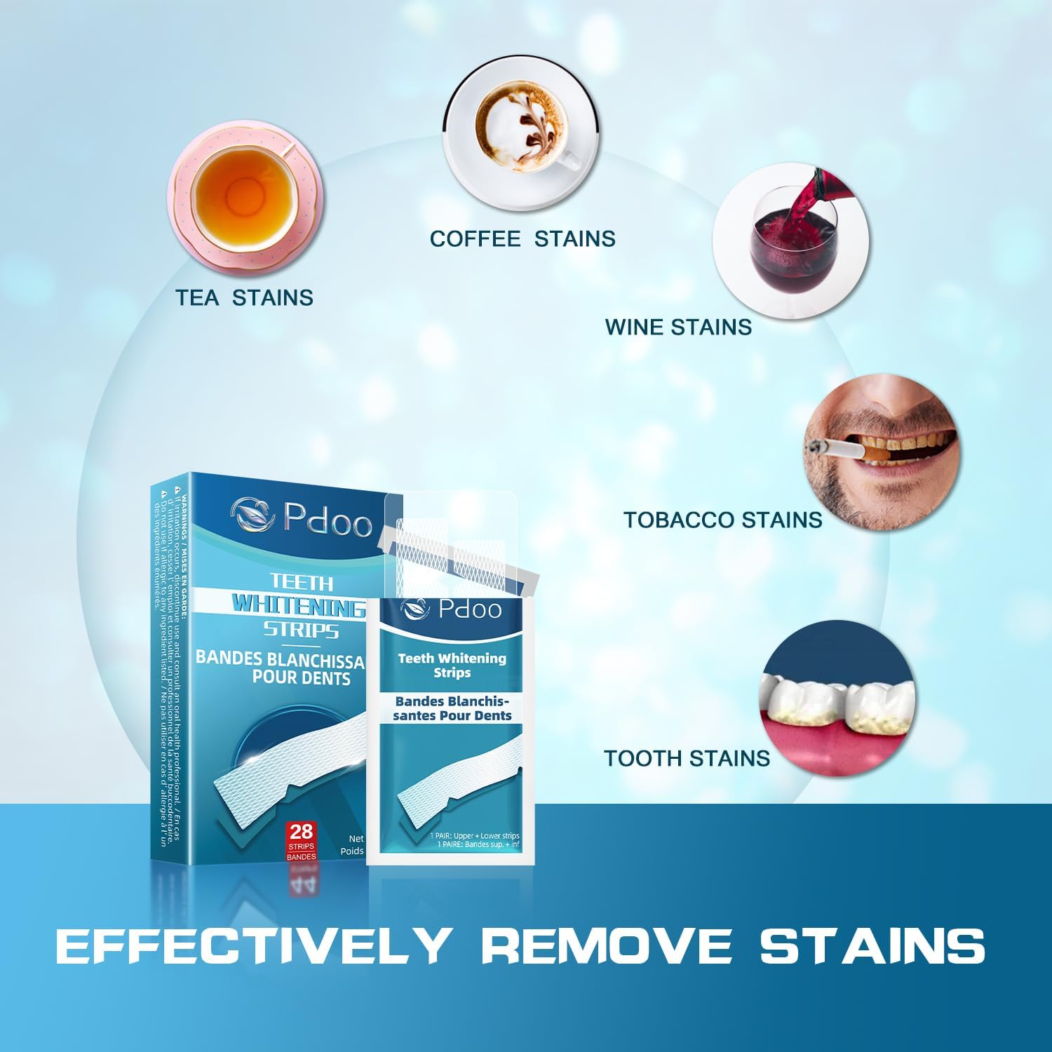 Detalle 1 de Pdoo Teeth Whitening Strips, 28 Non-Slip Mint-Flavoured Strips