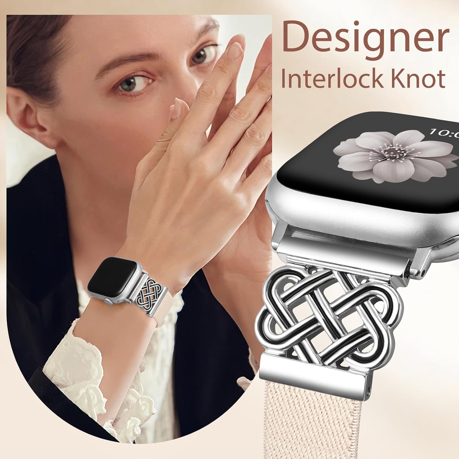 Detalle 2 de Minyee Celtic Knot Stretchy Nylon Apple Watch Band with Magnetic Clasp