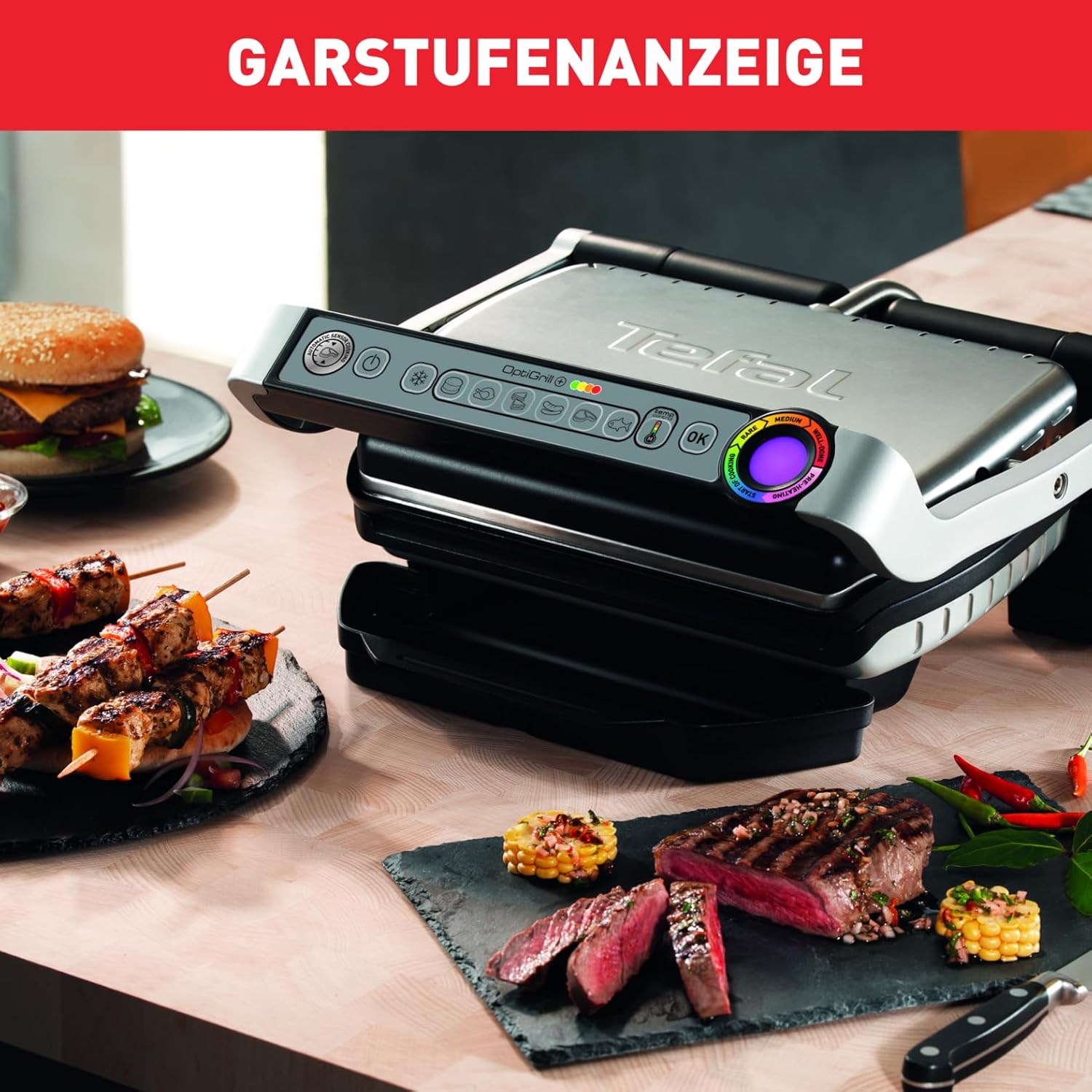 Thumbnail 6 de Tefal OptiGrill+ Kontaktgrill GC712D12 – mit 6 Programmen, Garstufenanzeige & abnehmbaren Platten
