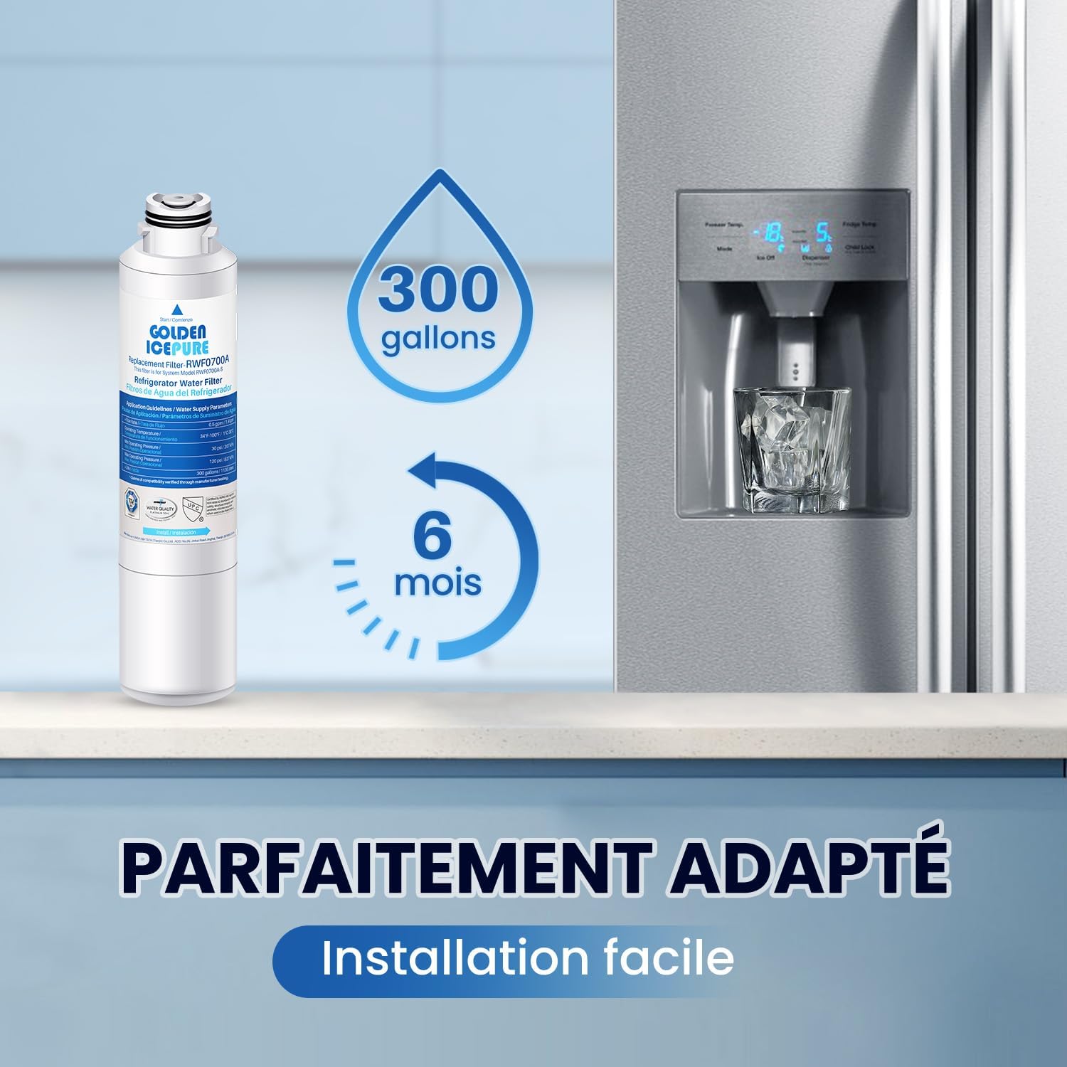 Thumbnail 4 de GOLDEN ICEPURE Filtre à Eau pour Réfrigérateur – Compatible avec Samsung et consort pour une eau plus pure