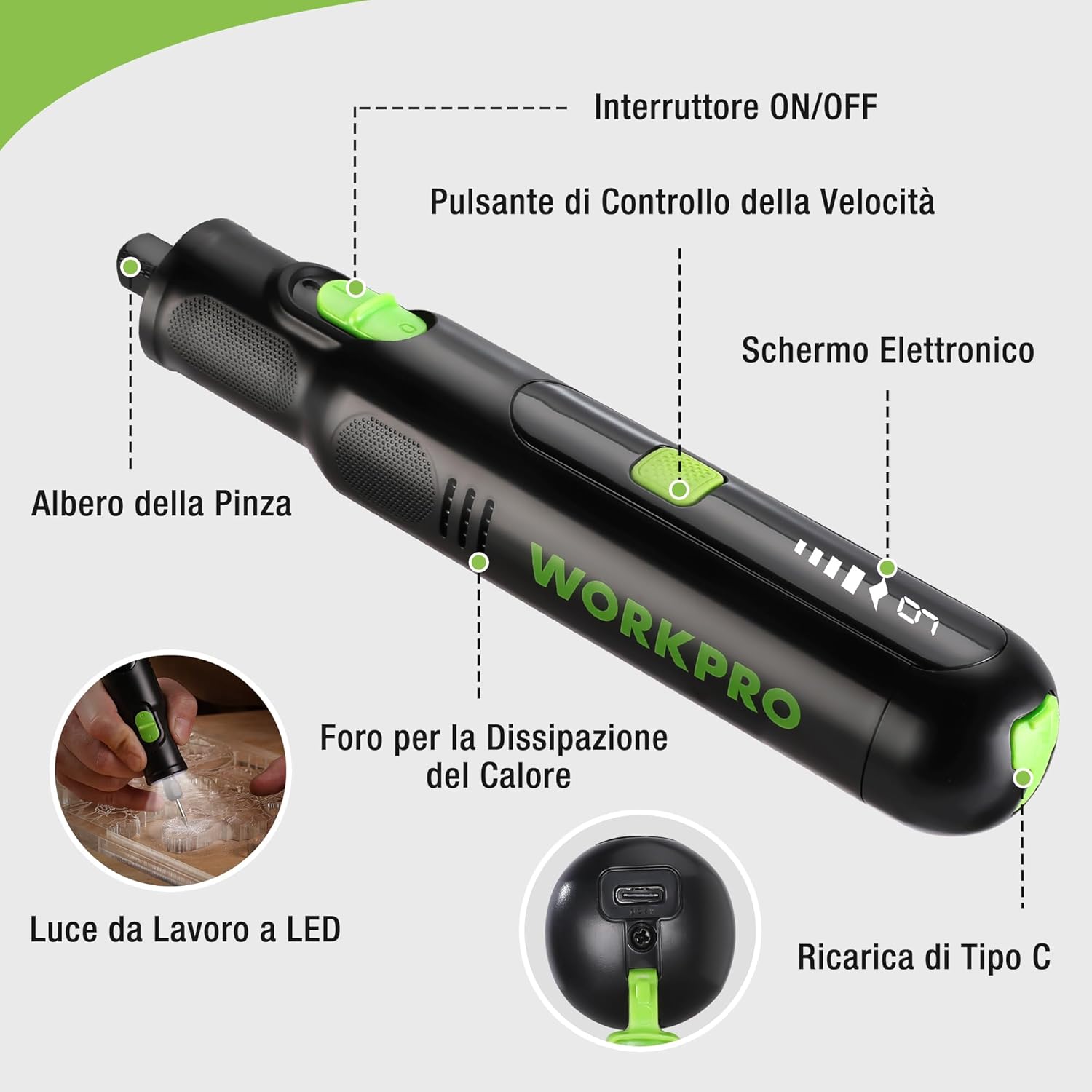 Thumbnail 1 de WORKPRO Utensile Rotante 7,2 V – Multifunzione con 117 accessori, 6 velocità e LED