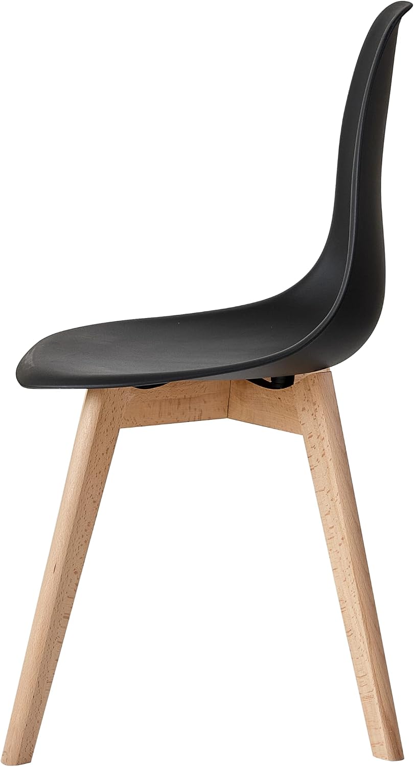 Detalle 1 de BenyLed set van 4 eetkamerstoelen met zwarte PP-zitting en beukenhouten poten