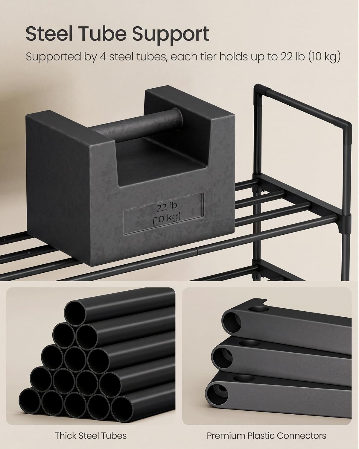 Detalle 1 de SONGMICS DEKY LSA034B01 4-Tier Shoe Rack, Stackable, 116 x 30 x 72 cm