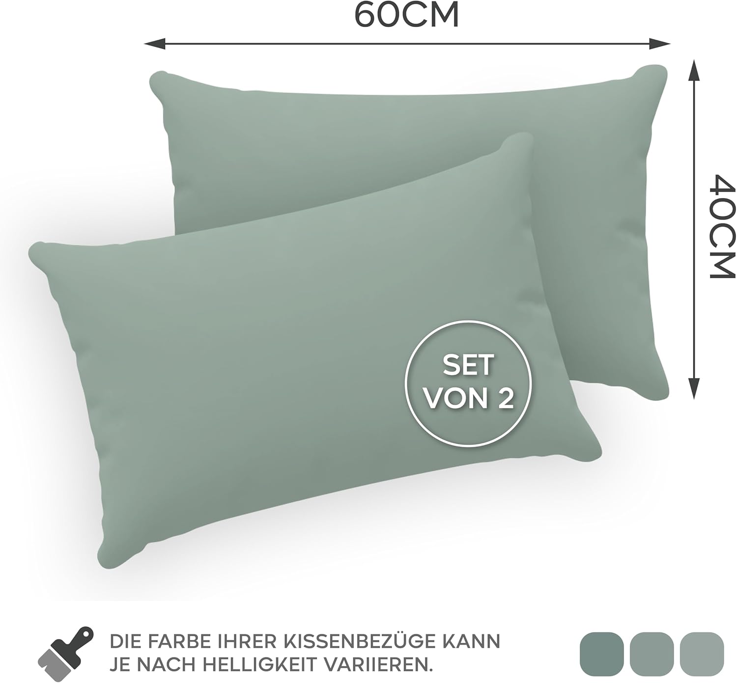 Thumbnail 1 de Twinzen® Kissenbezug 40x60 (2er-Set) – 100% Jersey Baumwolle, 150 GSM, Grün, Reißverschluss, Öko-Tex