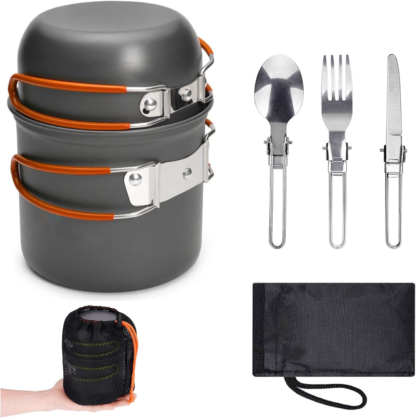 Thumbnail 6 de ERBO Camping Kochgeschirr-Set aus Aluminium für 2 Personen (7-teilig, faltbar/verschachtelt) – Grün