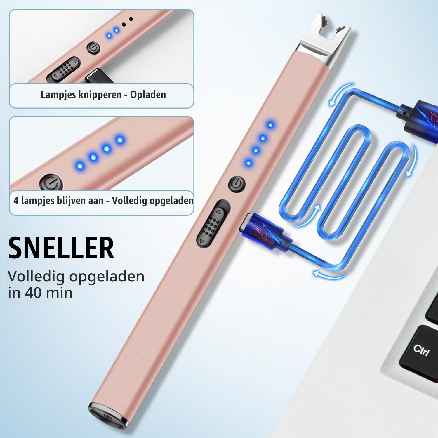 Detalle 2 de LcFun Stick elektrische boogaansteker, goud, USB-C en veiligheidsschakelaar