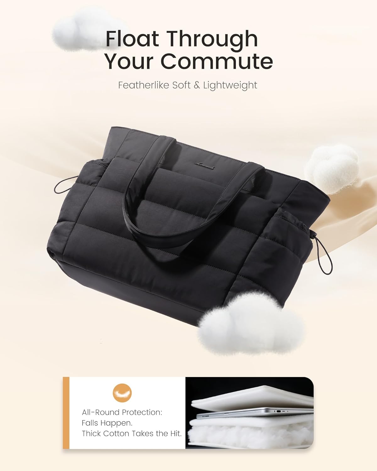Thumbnail 4 de LOVEVOOK Women's Tote Bag: Lightweight Puffer Shoulder Handbag with 17.3" Laptop Compartment