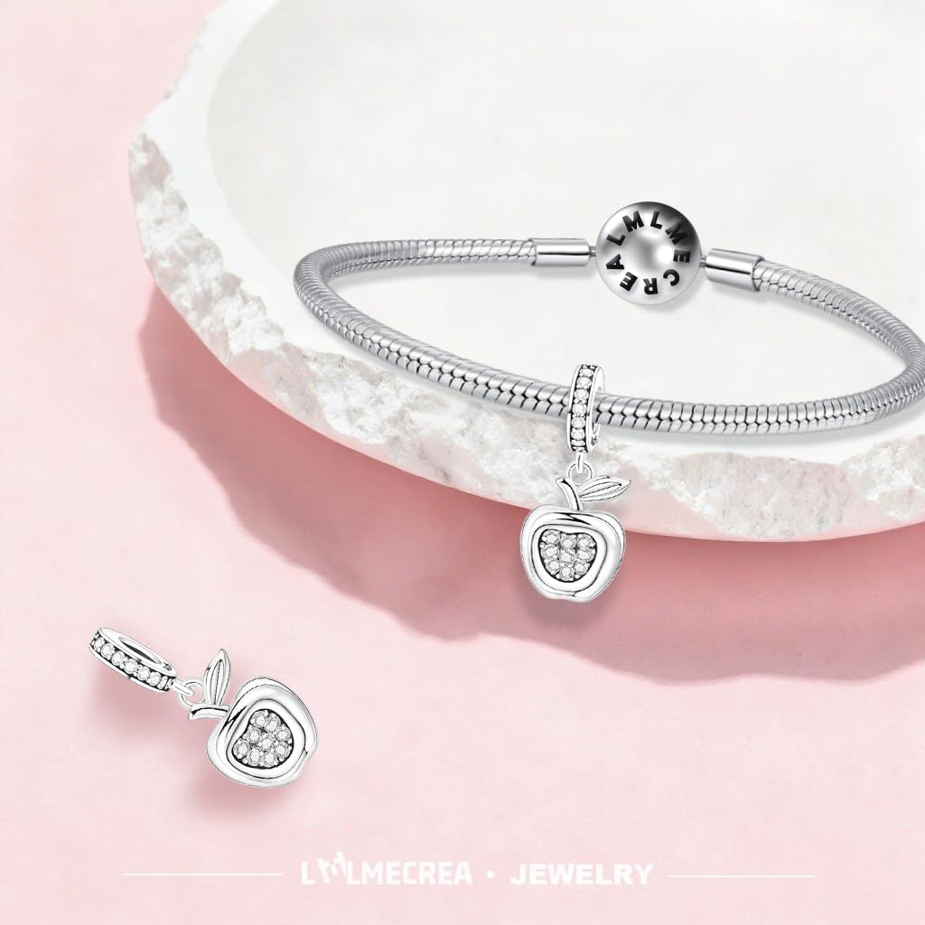 Detalle 2 de LMLMECREA Charm Anhänger aus 925 Sterling Silber – Niedlicher Apfel-Charms für europäische Armbänder und Halsketten