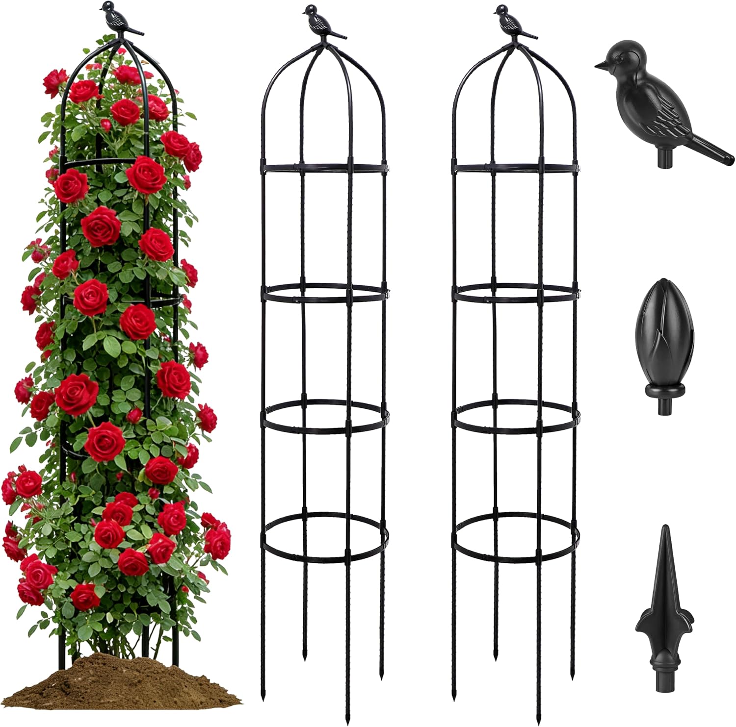 Detalle de Garden Obelisk Trellis 175cm – Weatherproof Steel Plant Support with 3 Finials
