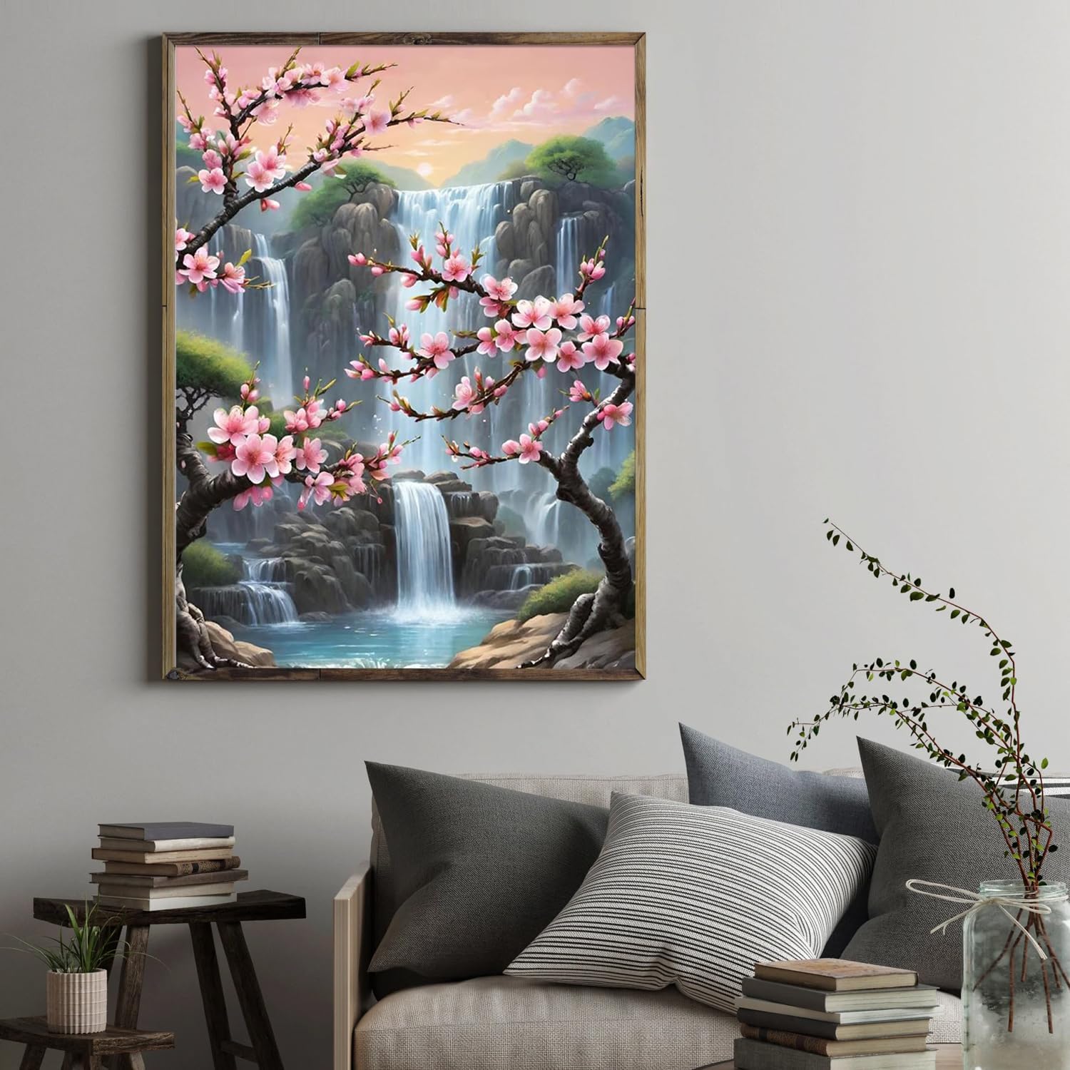 Detalle de Yaostarart Paint by Numbers for Adults: Plum Blossom on 12x16 Inch Canvas – Floral Waterfall Kit
