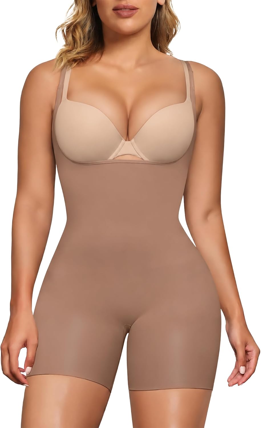 Detalle de SHAPERX Open-Bust Mid-Thigh Shapewear Bodysuit for Women, Seamless Tummy Control