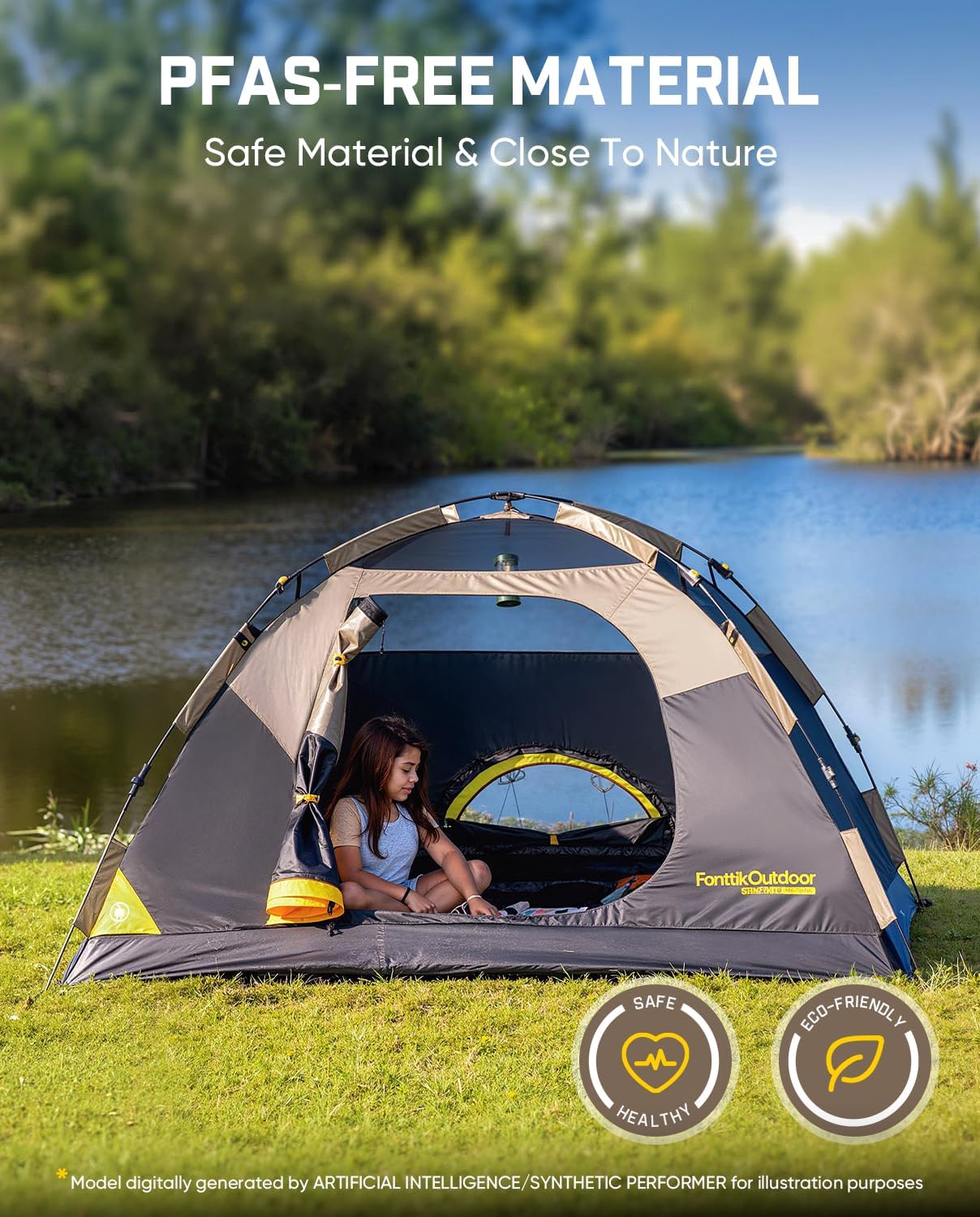 Detalle de FanttikOutdoor Zeta C2/3/4 Camping Tent: Instant Setup, All-Weather Shelter for 2–4