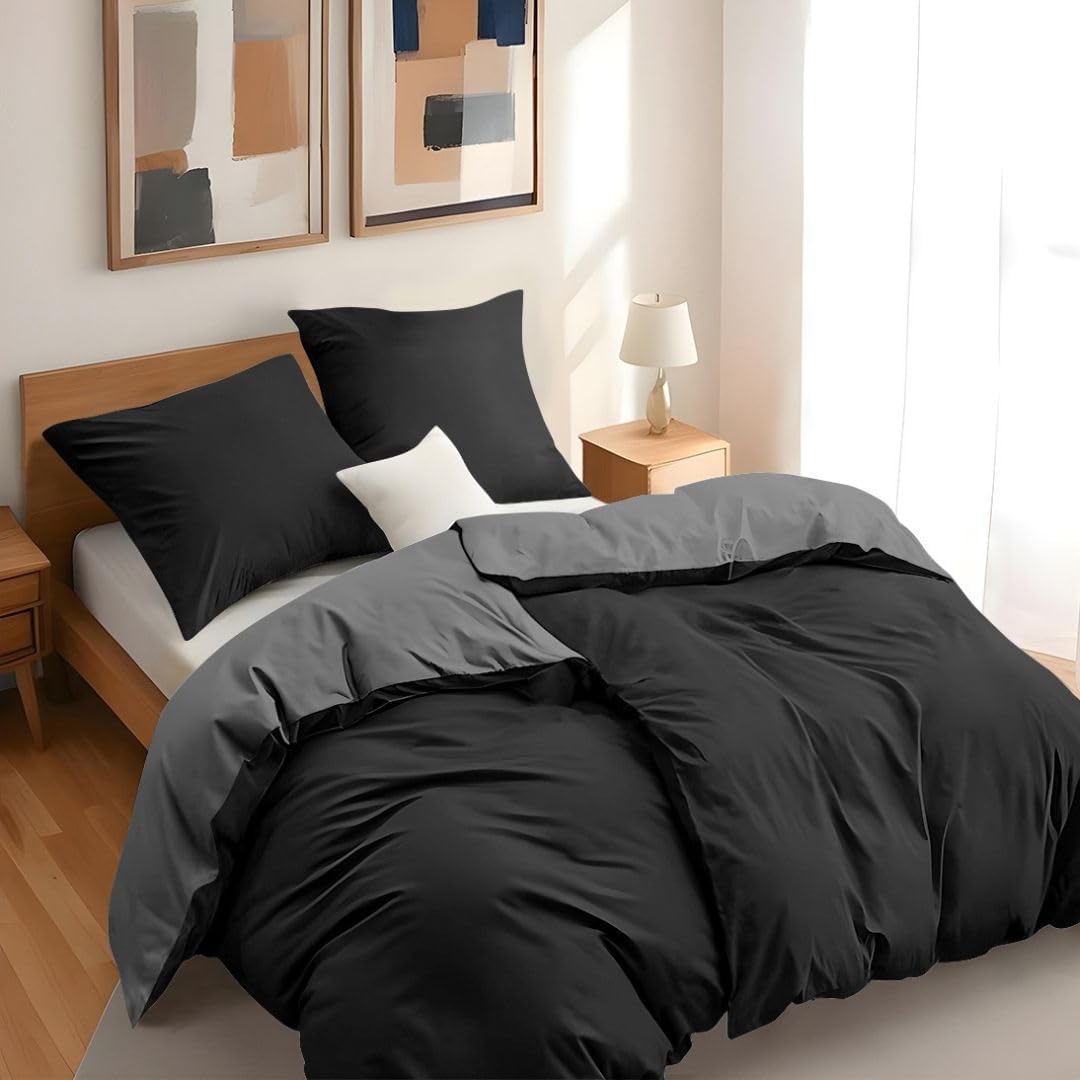 Thumbnail 6 de Dreamzie Parure de lit 240x220 cm en microfibre (grande housse + 2 taies 65x65) gris foncé/gris clair