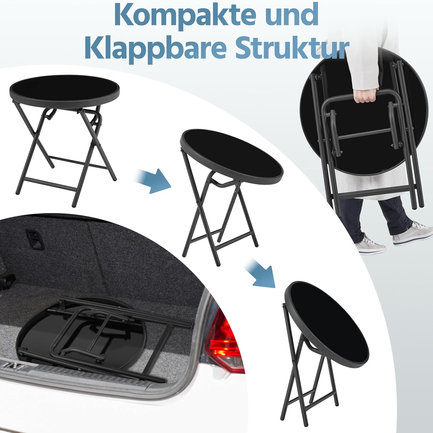 Thumbnail 4 de Yaheetech tavolino rotondo pieghevole in vetro e metallo resistente alle intemperie (Ø 46 cm) nero