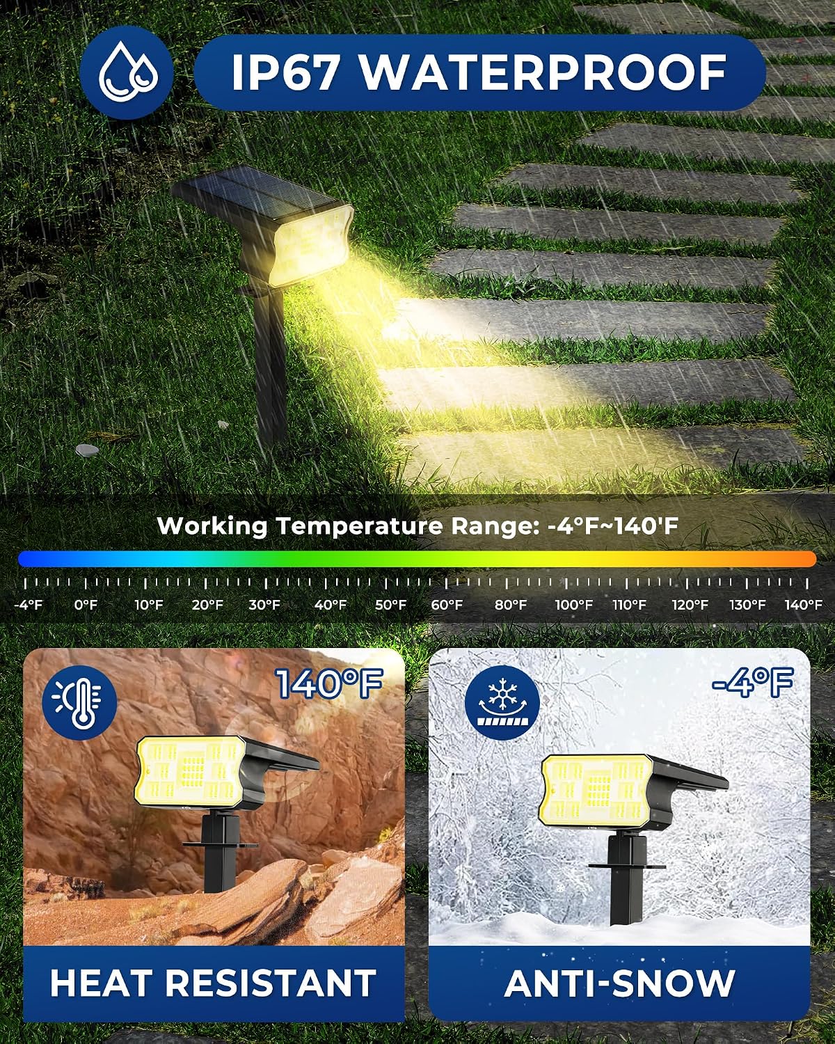 Thumbnail 4 de HGGH Solar Outdoor Spotlights, 60 LED, IP67, Warm White, 4-Pack
