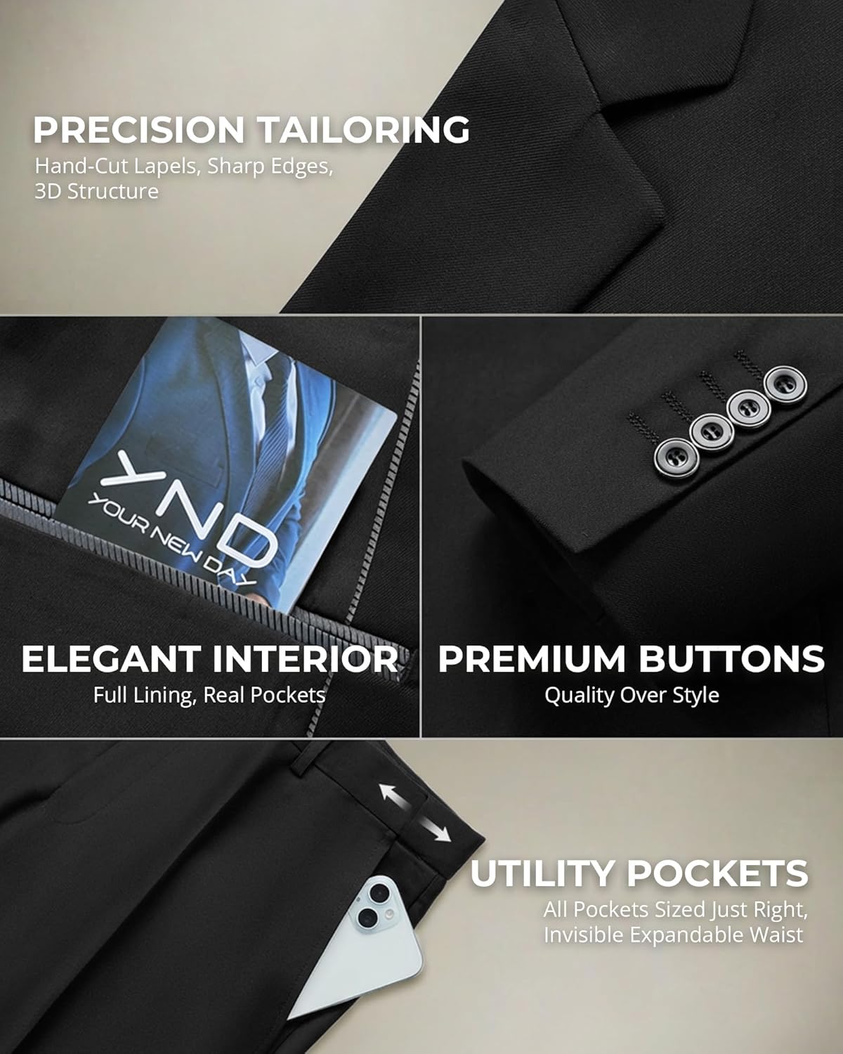 Thumbnail 3 de YND Men's 2 Piece Slim Fit Suit with Tie: One-Button Jacket, Pants Set in 20 Colors