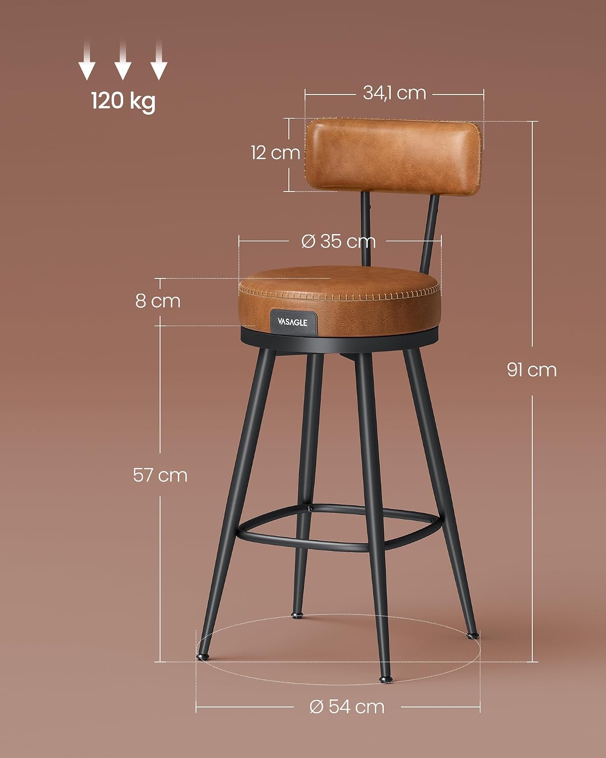 Detalle de VASAGLE EKHO LBC089K01 barkrukken, set van 2 met draaizitting en PU-bekleding