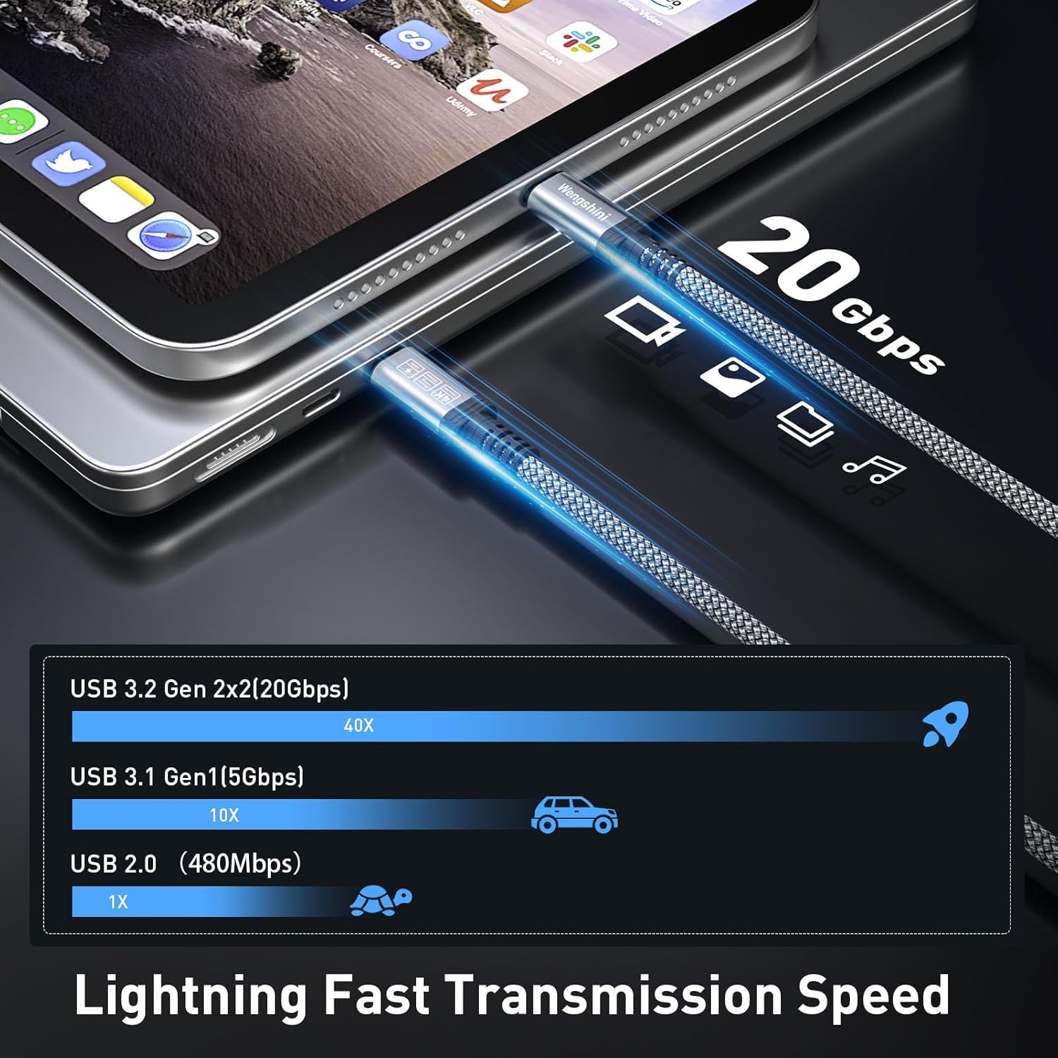 Thumbnail 2 de Wengshini USB‑C‑Kabel 2 m, 240W, 20 Gbps