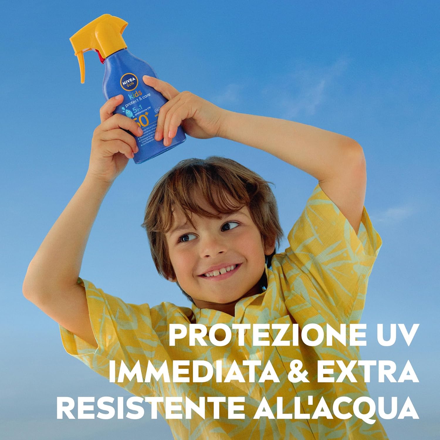Detalle de NIVEA SUN Kids Maxi Spray Protect & Care SPF 50+ 270 ml: protezione solare affidabile per bambini dalla pelle sensibile