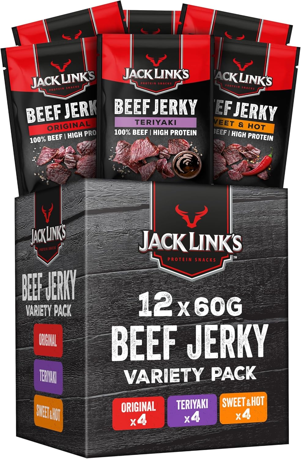 Thumbnail 4 de Jack Links Beef Jerky pack de mélanges (12 x 25 g) – viande de bœuf séchée, riche en protéines