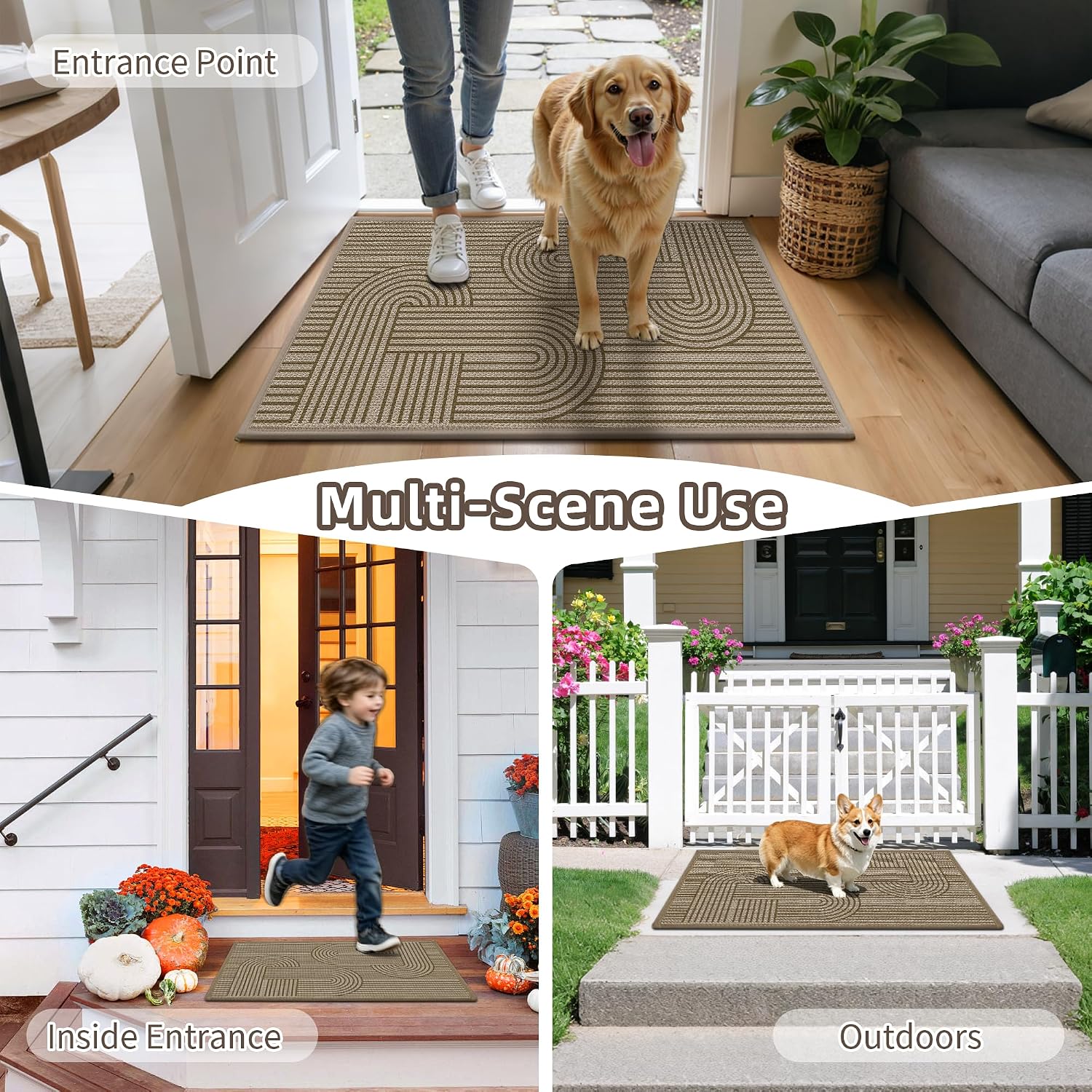 Thumbnail 6 de Vroas Front Door Mat, 36" x 59" Low-Profile Absorbent Brown Doormat