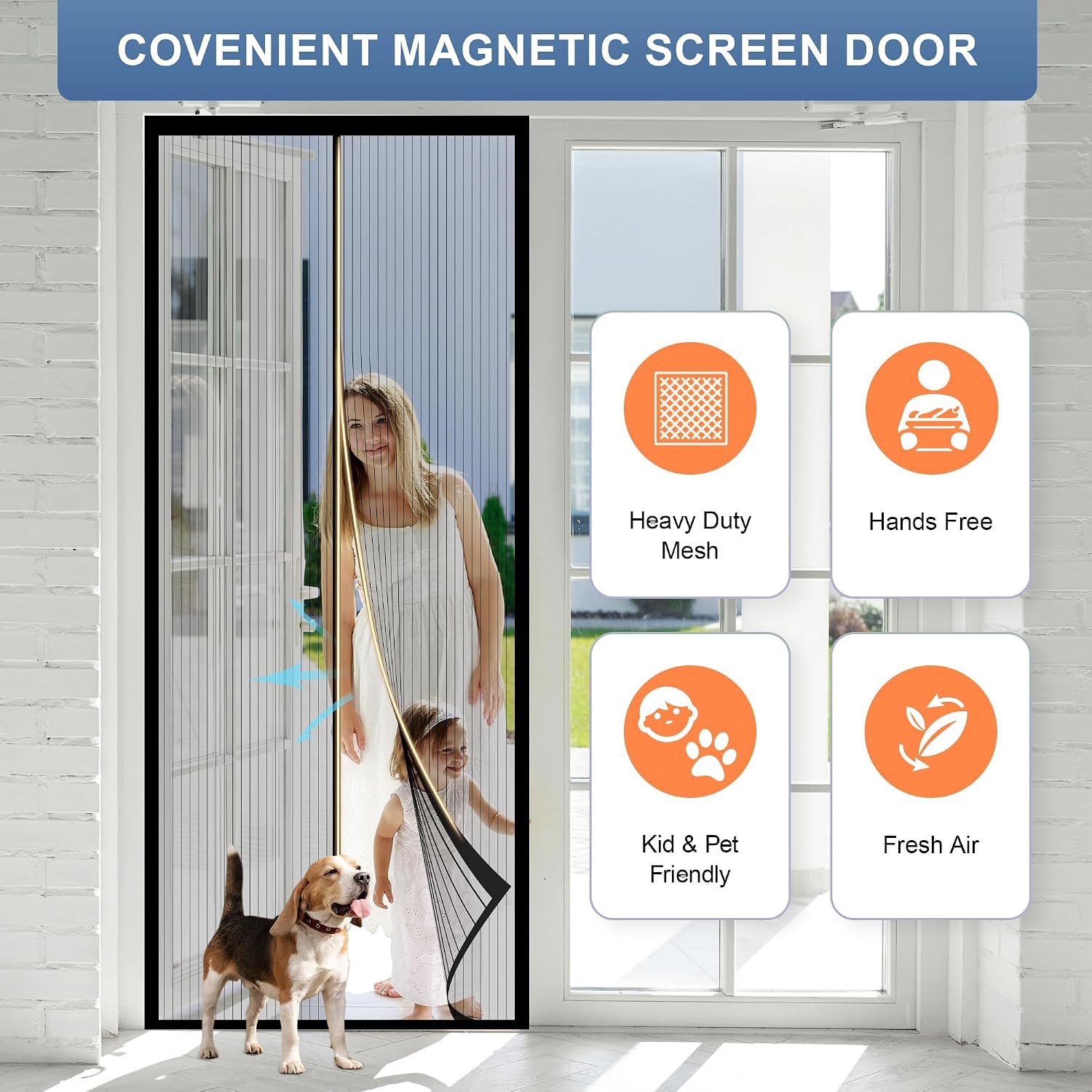 Detalle de METAONLY Magnetic Screen Door Mesh, Fits 36" x 80" Doors, Black