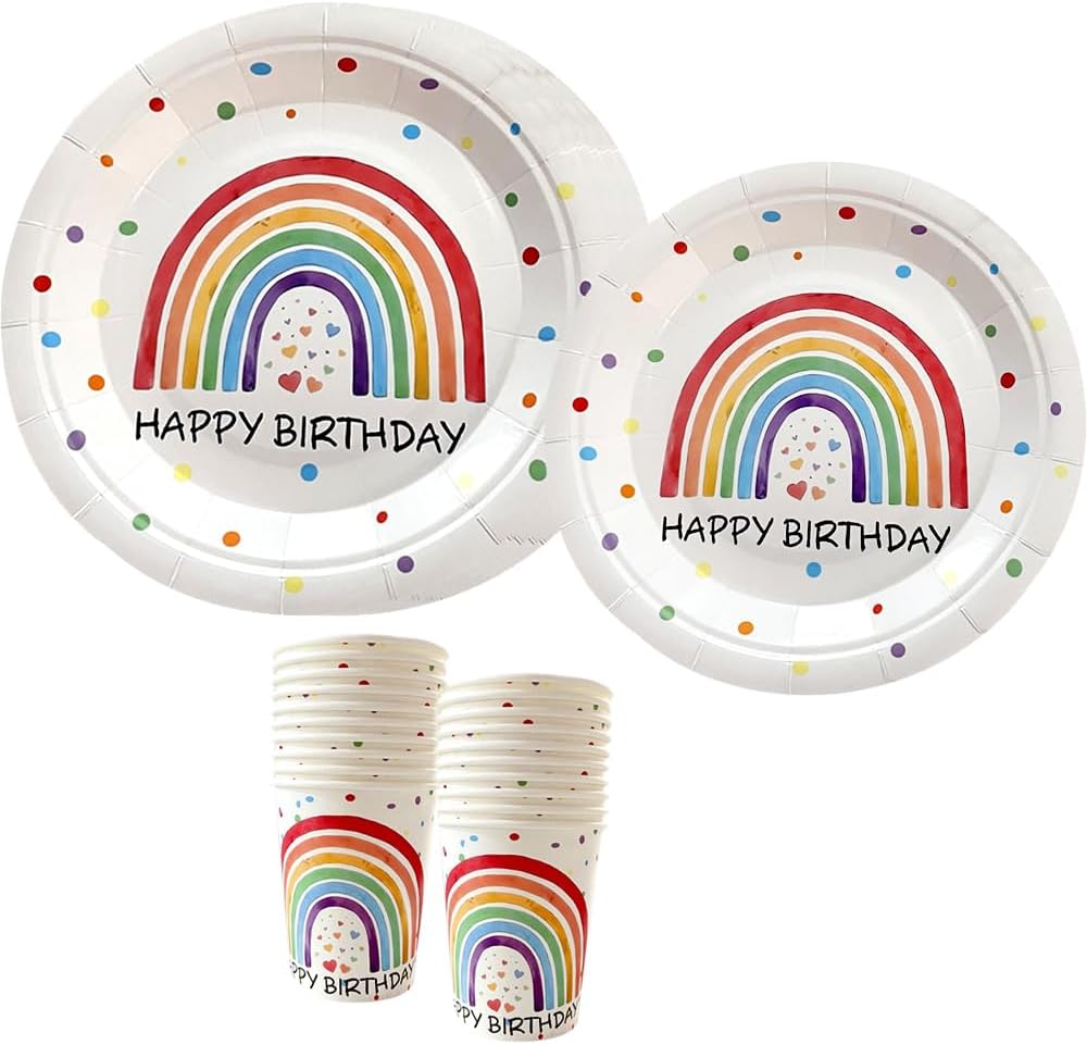 YRsorn Regenbogen Deko Kindergeburtstag Partygeschirr für 10 Gäste