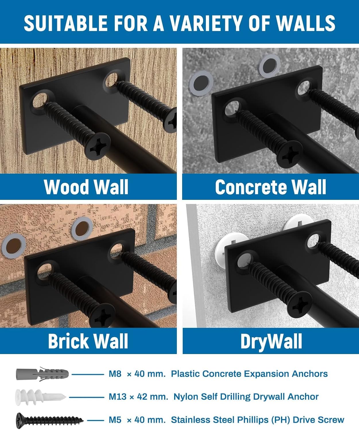 Detalle 2 de LEOPO 86 8-Inch Floating Shelf Brackets, Black Carbon Steel, 6-Pack