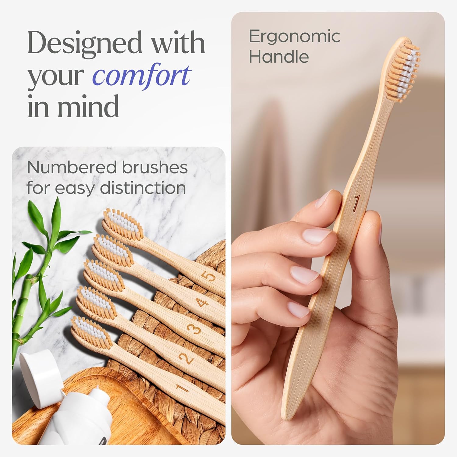 Detalle de VIVAGO Bamboo Toothbrushes Medium Bristles 10 Pack