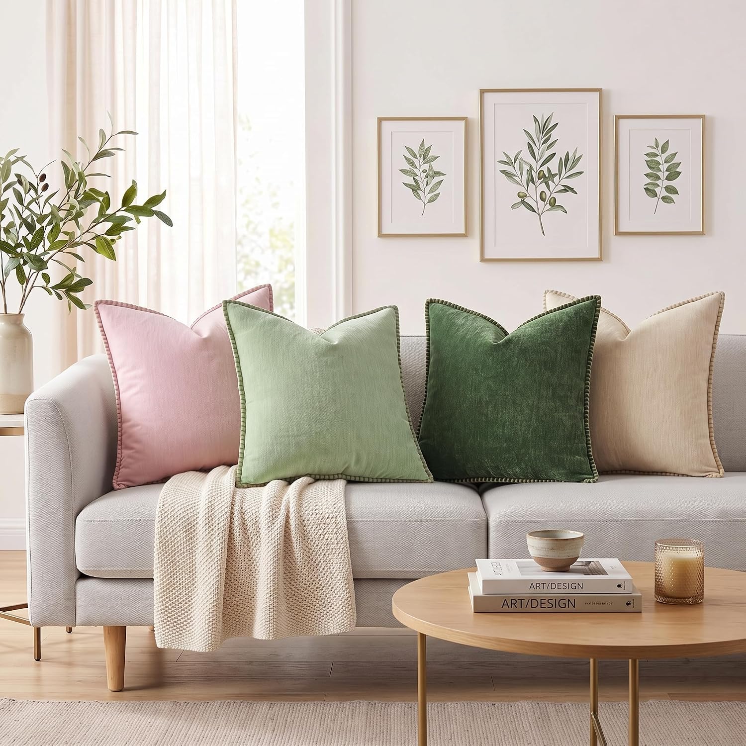 Detalle de decorUhome Fall Chenille 18x18 Throw Pillow Covers (Set of 2) in Forest Green