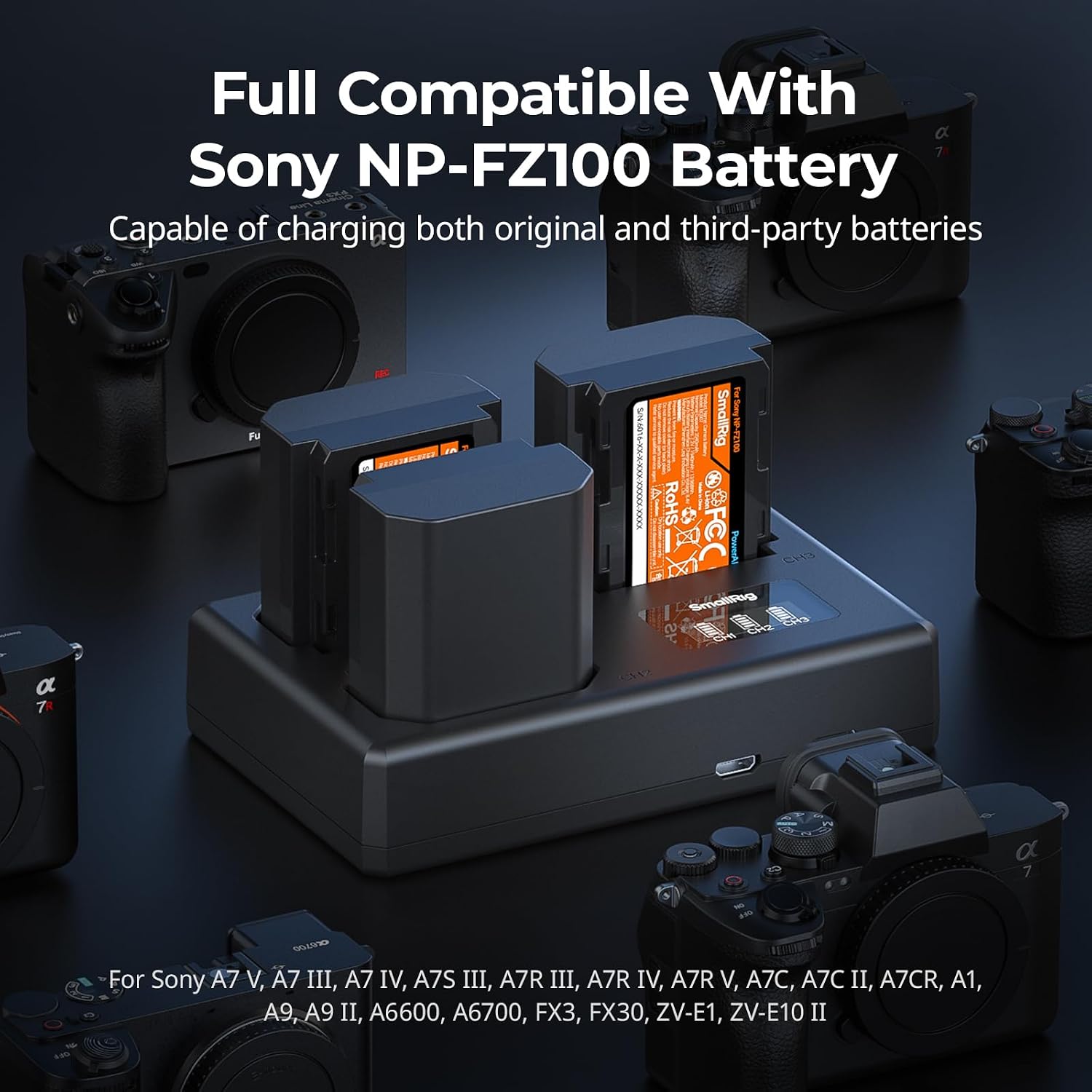 Thumbnail 3 de SmallRig NP-FZ100 Battery Kit for Sony with Triple-Slot LCD Charger (3 x 1940mAh) – Full Decode, Wide Compatibility