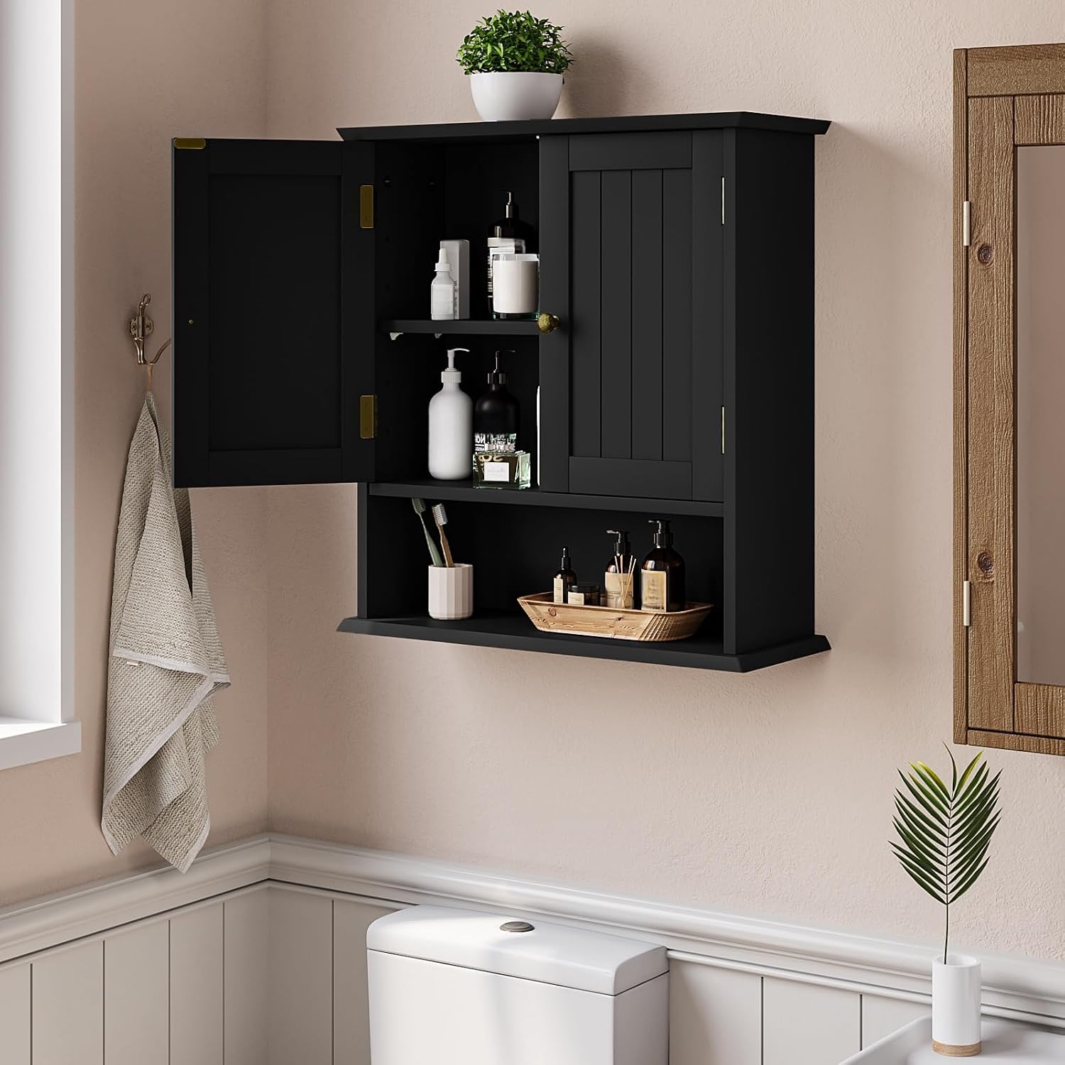 Thumbnail 1 de Smuxee SM-WC002 Black Wall-Mounted Bathroom Cabinet with Adjustable Shelves