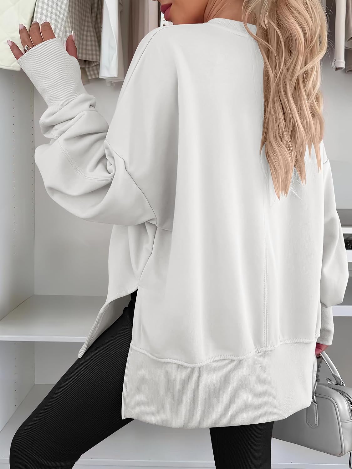 Detalle de ANRABESS Oversized Women's Sweatshirt with Thumbholes, Fleece Lining and Side Slits