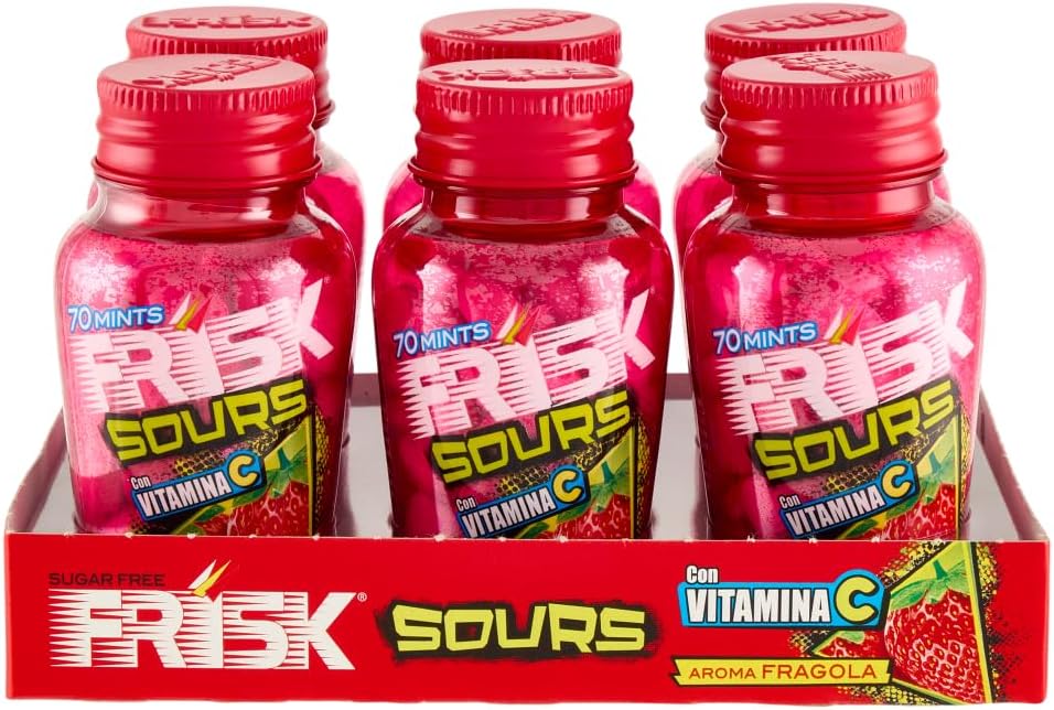 Detalle de Frisk Sour Strawberry Caramelle senza Zucchero 6 barattoli