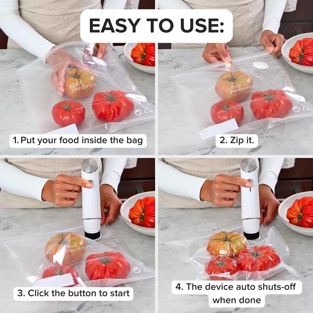 Detalle de Chef Preserve Compact Vacuum Sealer for Food (Handheld Vacuum Sealer + 20 Reusable Bags)