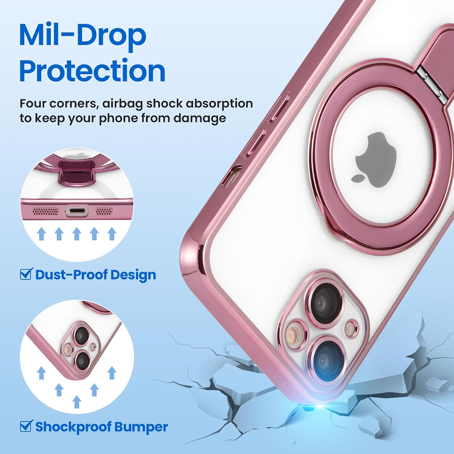 Thumbnail 6 de ZCDAYE Magnetic Case for iPhone 14 with Invisible Stand in Rose Gold — Clear Back, MagSafe Compatible