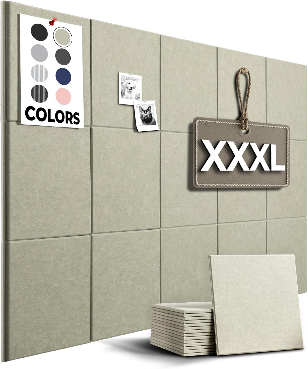 Detalle de WallHero Felt Wall Tiles, 59" x 36", 15-Pack, Sage Green Recycled Polyester