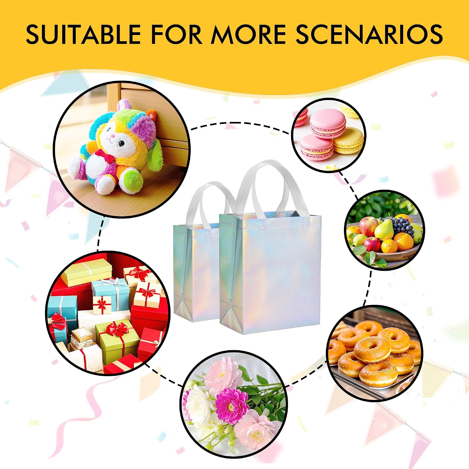 Thumbnail 4 de RACETOP 15-Piece Iridescent Glossy Gift Bags, Medium (8x4x10) with Handles – Reusable Holographic Party Essentials
