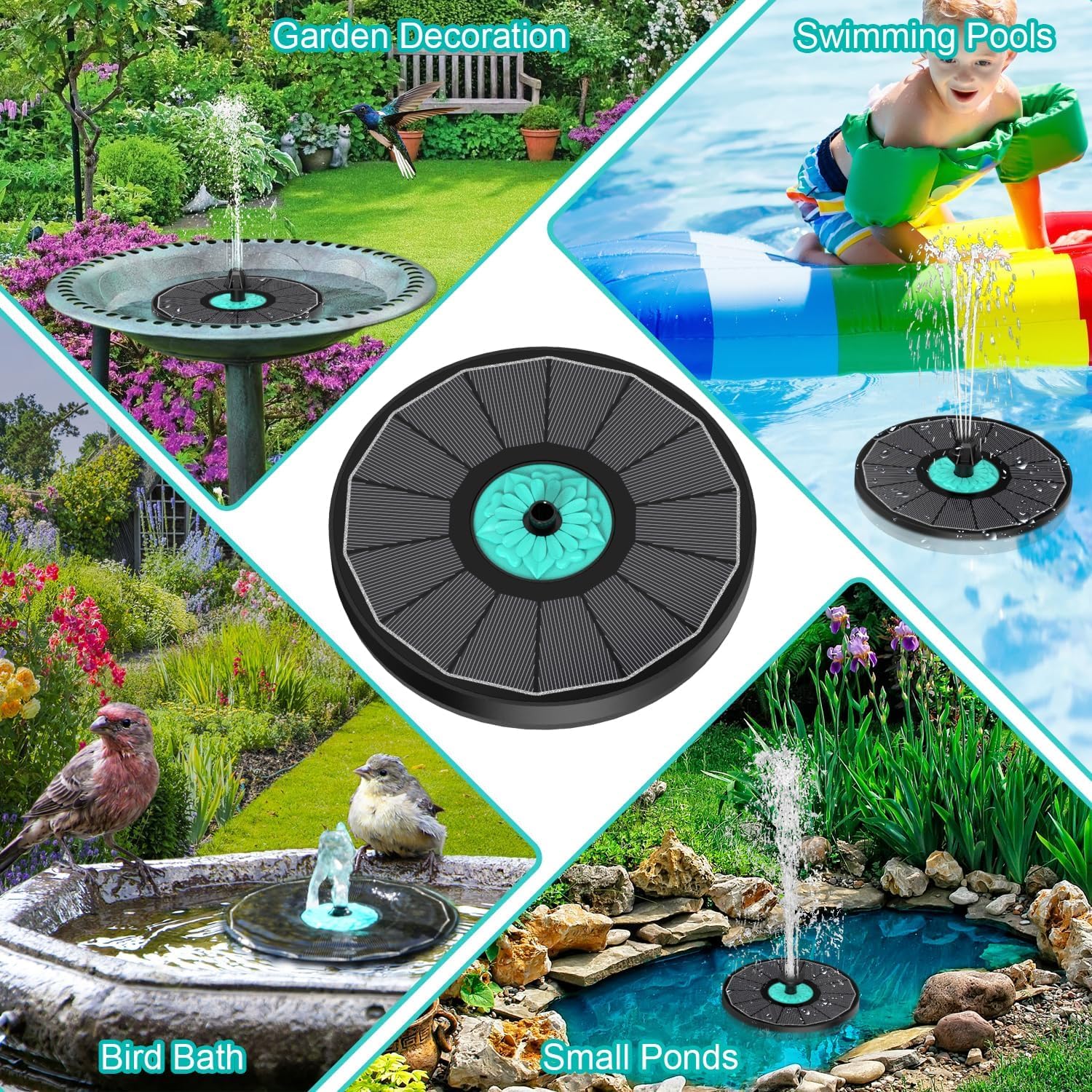 Detalle de SZMP Solar Springbrunnen für Außen (3,5 W) mit 7 Düsen und 4 Fixierrohren – für Garten, Vogelbad & Teich