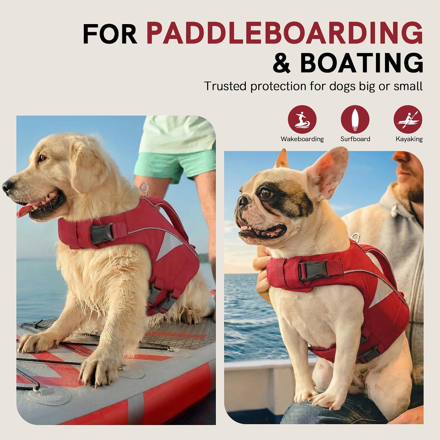 Detalle 2 de PUZAUKAL Schwimmweste für Hunde mit Rettungsgriff – Verstellbare Rettungsweste XS (Rot) für kleine Hunde